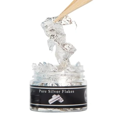 Image of KINNO Edible Silver Leaf Flakes,Silver Sheets 50mg Flakes for Cakes,Edible Cake Decoration