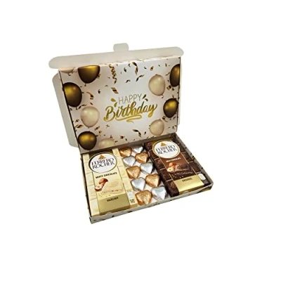 Image of Ferrero Rocher Milk White Chocolate Bars Hearts Gift Box Hamper Happy Birthday (Ferrero Rocher)