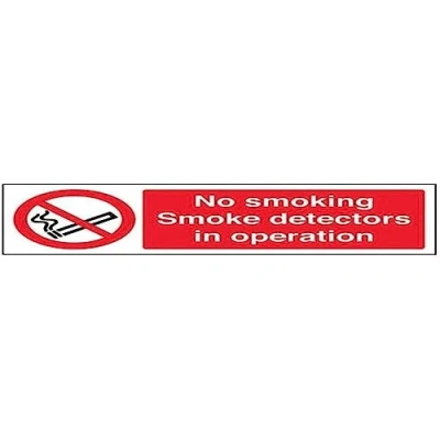 Image of V Safety No Smoking. Smoke Detectors In Operation Prohibition Sign 300mm x 100mm Self Adhesive Vinyl