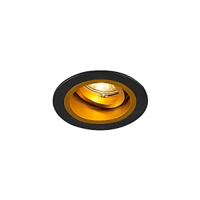 Image of Qazqa Recessed Spotlight Round Black with Gold rotatable and tiltable Chuck Modern Suitable for LED GU10 1 Way Light Steel Living Room I Kitchen Bedr
