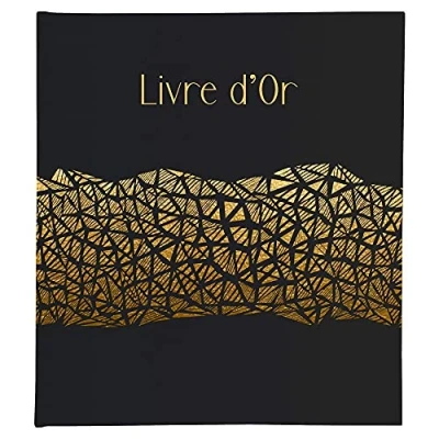 Image of Exacompta Ref. 47981E ARAMY guest book 100 plain white gold edged pages size 27 x 22 cm printed cover with palm leaf motif rose marking