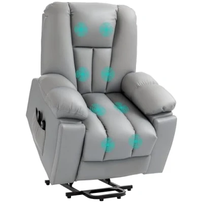 Image of HOMCOM Riser and Recliner Chair for the Elderly, Quick Assembly, Lift with Vibration Massage, Remote Control, Side Pockets, Pocket Spring, Charcoal Grey