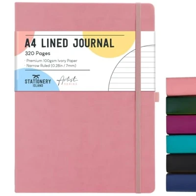 Image of STATIONERY ISLAND A4 Lined Notebook, 320 Pages Thick Journal Ruled Hardcover with 100gsm for Writing, Working, Studying, Diary, Blossom