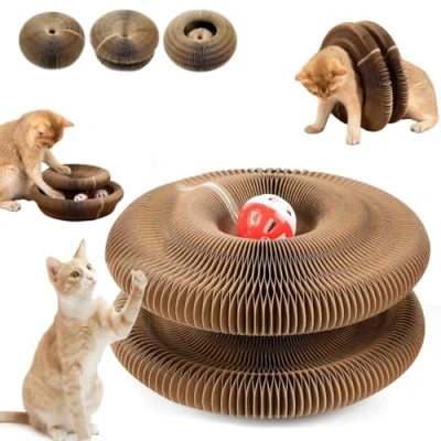 Image of Xpwghap Kitty Kurlz,Kitty Kurlz Cats Toy, Foldable Accordion Cat Toy,Magic Organ Scratcher Board for Indoor,with Bell Balls and Track Adventure,Interactive Mental Physical Exercise