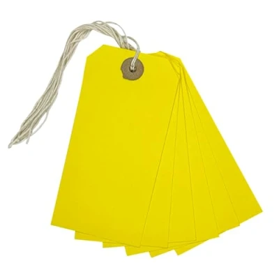Image of Pack of 50 Yellow Strung Tags 120mm x 60mm
