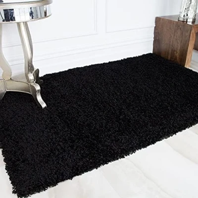 Image of Black Super Soft Large Shaggy Shag Area Carpet Rug Thick Pile Easy Clean Non Shedding Contemporary Living Room Floor Bedroom Lounge Rugs 180cm x 270cm