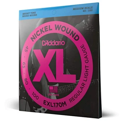 Image of D&#039;Addario Bass Guitar Strings XL Nickel EXL170M Perfect Intonation, Consistent Feel, Powerful Durability For 4 String Guitars 45 100 Regular Light, Medium Scale