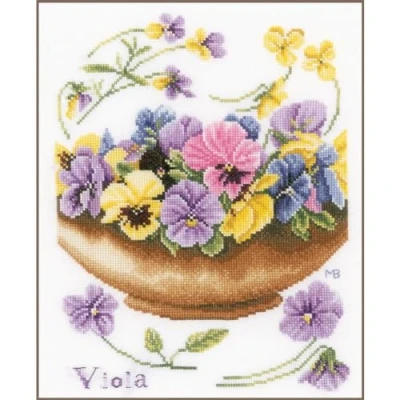 Image of Lanarte Counted Cross Stitch Kit Violets (Evenweave), Fabric, Assorted, 32 x 22.5 2 cm