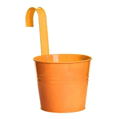 Image of Flower Pots, Garden Pots Hanging Buckets Planter, Metal Plant Home Decor with Hook For Balcony Fence Orange L