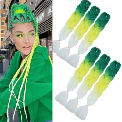 Image of braids Extensions ombre jumbo extension 24&quot; Synthetic Hair Braiding 6pcs (Green yellow white)