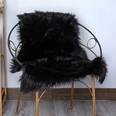 Image of HLZDH Faux fur Soft Fluffy single sheepskin stule Style Rug, Fleece Chair Cover Seat Pad Shaggy Area Rugs For Bedroom Sofa Floor (60 X 90 CM Black)