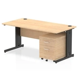 Image of Impulse 1600x800 Desk Maple/Black Cable Managed 2 Drawer Mobile Ped