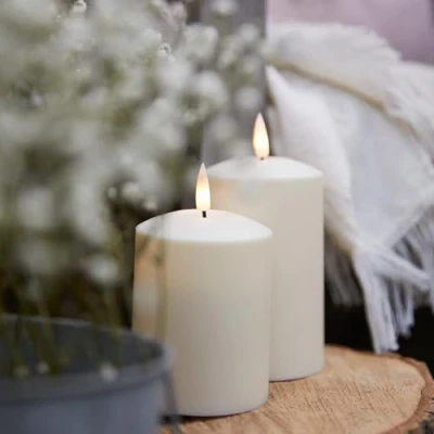 Image of Lights4fun Set of 2 TruGlow® Outdoor Waterproof Flameless LED Pillar Candles Battery Operated with Timer