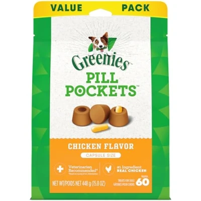 Image of GREENIES Dog Pill Pockets Capsule Chicken Flavor 60 Count Pack of 4