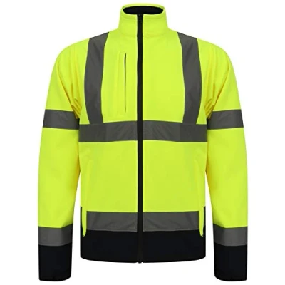 Image of Mega_JumbleSale® Hi Vis Safety Security Warm Jacket Men High Visibility Reflective Tape Two Tone Waterproof Builder Workwear Top (L, Yellow/Navy Viz Softshell)