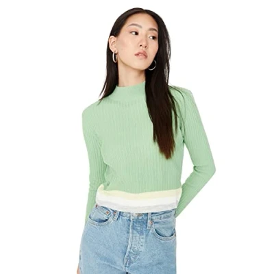 Image of Trendyol Women&#039;s Crew Neck Colorblock Regular Sweater Sweatshirt, Green, M UK