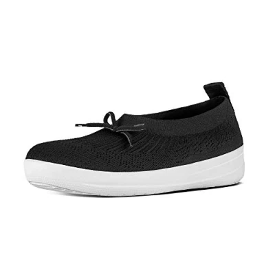 Image of Fitflop Women Uberknit Slip on Ballerina with Bow Closed Toe Ballet Flats, Black (Black 001), 3 UK (36 EU)