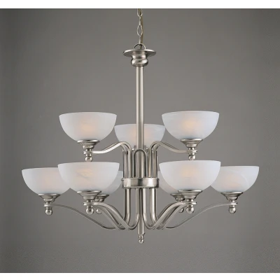 Image of Texas 9 Light Satin Nickel White Alabaster