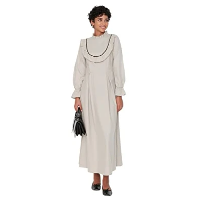 Image of Trendyol Women Design Maxi A line Skater Woven Modest Dresses Beige