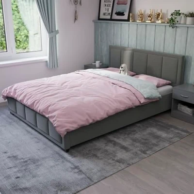 Image of Vida Designs Vanita Fabric Bed Frame Headboard Bedroom Furniture. No Mattress (Dark Grey, King Size 5ft Mattress)