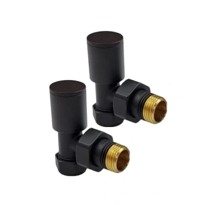 Image of Manissa Kirby Black Angled Towel Rail valves 1/2&quot; /15mm Radiator Solid Brass