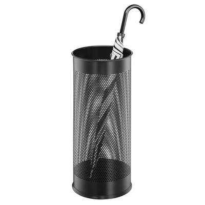 Image of Durable Umbrella Stand in Black Made From Strong Stainless Steel Perforated Design To Help Air Flow &amp; Drying 28.5 Litre Capacity