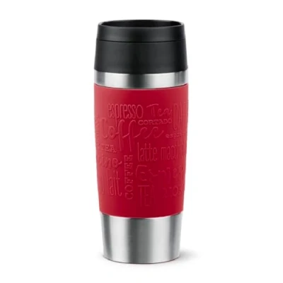 Image of Tefal Travel Mug Classic red 0.36L, Comfort Screw Lid, Quick Press, Soft Touch Sleeve, Ready, Reusable, 100% Leak Proof, Keeps Drinks Cold (8 hrs) and Hot (4 hrs), 360 Drinking, N2020410