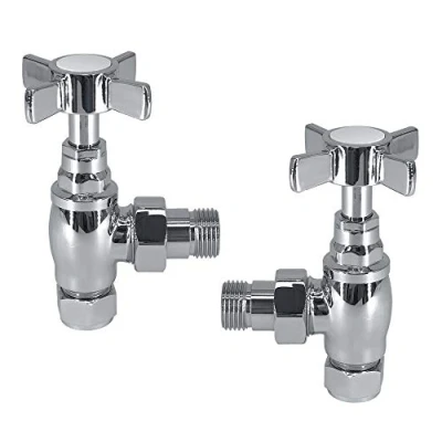 Image of NRG Chrome Traditional Style Towel Radiator Rail Valves Angled Central Heating Taps 15mm One Pair