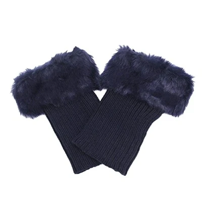 Image of HugeStore Women Ladies Winter Warm Faux Fur Crochet Boot Cuff Socks Short Leg Warmers Deep Blue