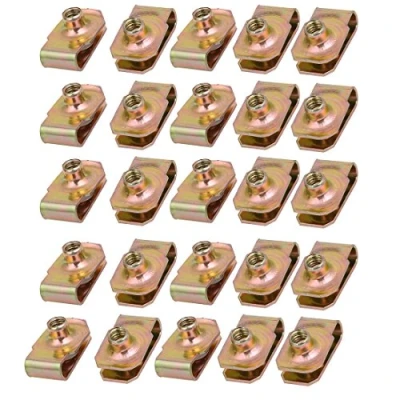 Image of Sourcingmap 25pcs 65Mn Spring Steel Speed Fastener U Nut Clip Brass Tone for M5 Screw Bolt