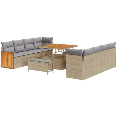Image of vidaXL 11 Piece Garden Sofa Set with Cushions Beige Poly Rattan Acacia