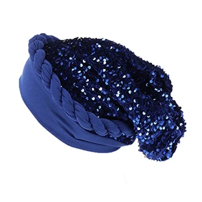 Image of JDYaoYing Twisted Braid Turban Sequins Headwear for Women Headwrap Beanie Cap Hair Cover Hat Navy