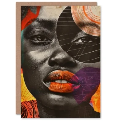 Image of Artery8 Modern Abstract African Woman Collage Portrait Blank For Him Or Her Art Birthday Card