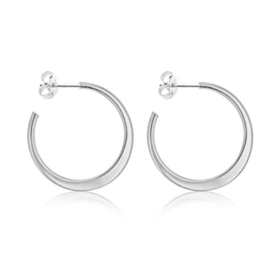Image of Tuscany Silver Women&#039;s Sterling Rhodium Plated 25 mm Flat Graduated Hoop Earrings