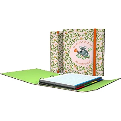 Image of Grafoplás 88212629 A4 4 Ring Box with Flap, A4, Flap and Elastic Closure, Includes Refills Dividers, Wise Planet, Koala