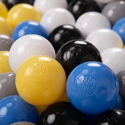 Image of KiddyMoon Soft Plastic Play Balls For Children 100 Balls/6Cm 2.36In Colourful Made In EU, Black/White/Grey/Blue/Yellow