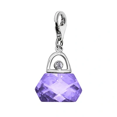 Image of Quiges 925 Sterling Silver Crystal Violet Cubic Zirconia 3D Handbag Lobster Clasp Charm Clip on Pendant