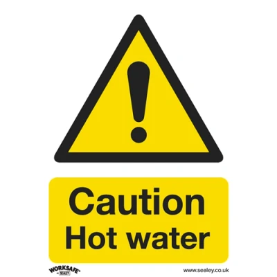 Image of Worksafe Warning Safety Sign Caution Hot Water Rigid Plastic Pack of 10