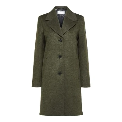 Image of SELECTED FEMME Women&#039;s Slfnew Sasja Wool B Noos Coat, Green (ivy green), 10 UK