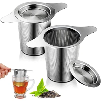 Image of Tea Infuser, Strainer for Loose Tea, DEATPOYE 2 Pack Filter with Lid and Double Handles 304 Stainless Steel Accessories Infuser Cup Pot Teapot Pots Glasses
