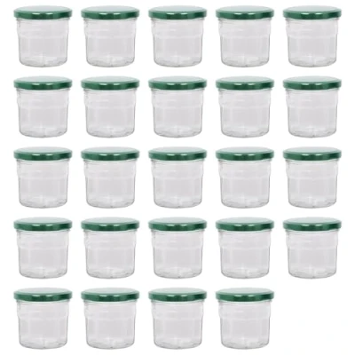 Image of Argon Tableware 24x 130ml Glass Jam Jars with Green Lids Empty Screw Top Kitchen Food Honey Spice Preserving Canning Storage Jar Set