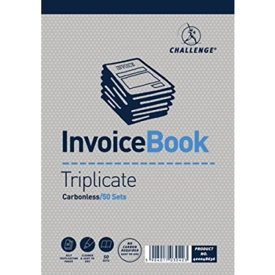 Image of Challenge Triplicate Invoice Book without Vat, Carbonless, 50 Pages, 5 pack (195 x 137 mm)