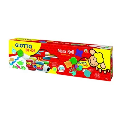 Image of GIOTTO be bè Maxi Roll, Finger Paint Set, Box of 14 Pieces, 4 Assorted Colours, Brushes, Rollers, Painting Super Washable, Ideal for Children