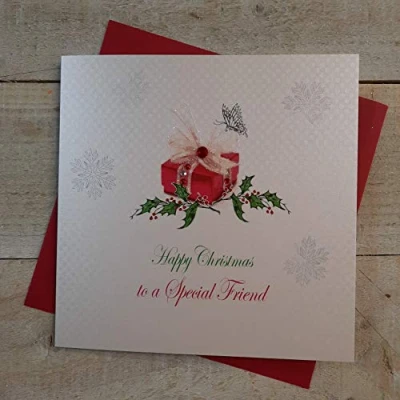 Image of White cotton cards X94 Happy Christmas To A Special Friend Handmade Card,