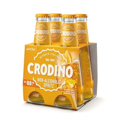 Image of Crodino 1965 aperitivo (Non Alcoholic), 4 x 175ml The sparkling and golden non alcoholic with a unique, bittersweet flavour.