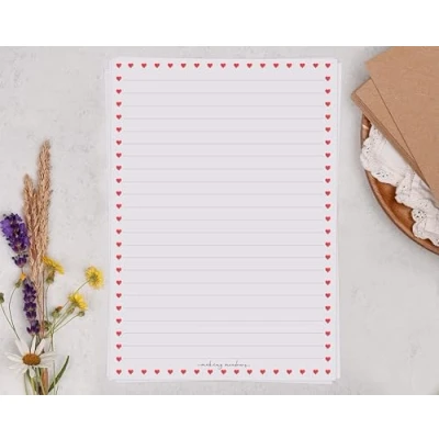 Image of Making Meadows A5 Lined Letter Writing Paper Set (20 Sheets &amp; 10 envelopes) Ditsy Tiny Heart Border, Love Design On Penpal Stationery