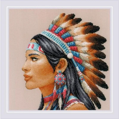 Image of RIOLIS Amazing Women. America 2255, Native American Cross Stitch Kit 11¾&quot; x 11¾&quot;, Kits for Beginners &amp; Advanced, Crossstitching Adult, Counted Stitching Kits, Embroidery