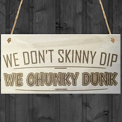 Image of RED OCEAN RO 2224 Novelty Wooden Hanging Plaque We Don&#039;t Skinny Dip Chunky Dunk Sign
