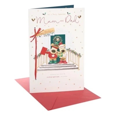 Image of Boofle Embellished Extra Special Mum &amp; Dad Cute Christmas Greeting Card