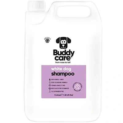 Image of White Dog Shampoo by Buddycare Brightening and Whitening for Dogs Deep Cleansing, Fresh Scented With Aloe Vera Pro Vitamin B5 (5L)